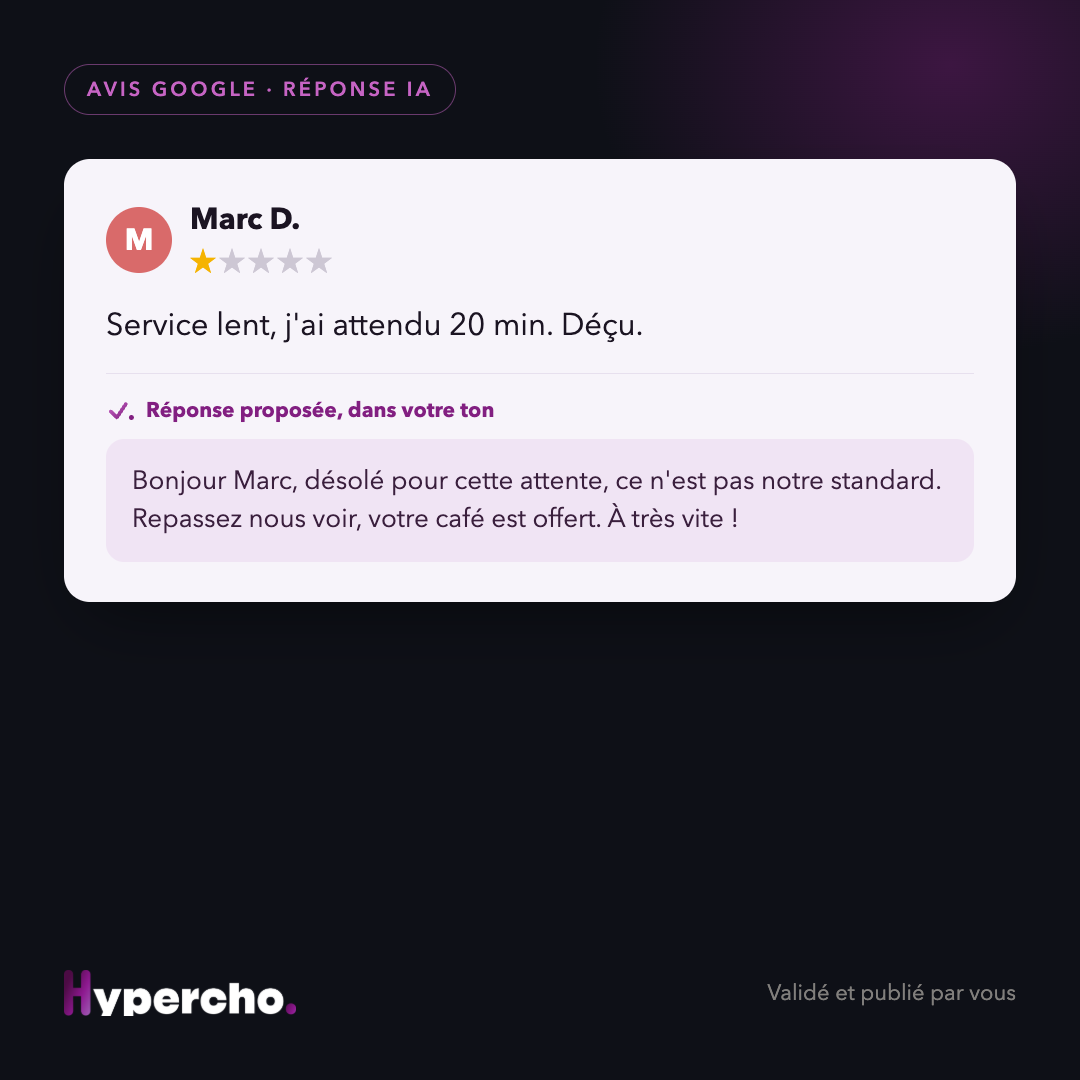 Réponse à un avis Google par l'IA